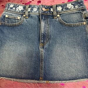 PINK Victoria's Secret Blue Denim Skirt with White Floral Accents